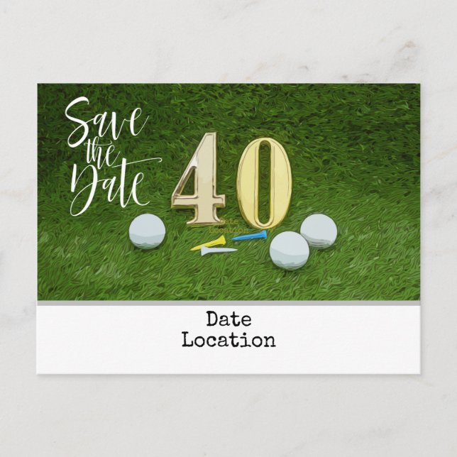 Golf 40th Birthday  Save the Date for golf party Postcard (Front)