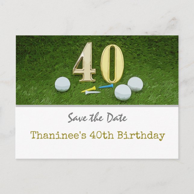 Golf 40th Birthday  Save the Date for golf party Postcard (Front)