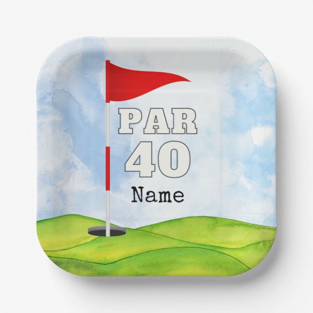 Golf 40th Birthday to golfer with golf flag  Paper Plates (Front)