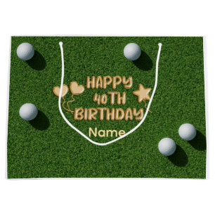 Golf 40th Birthday with golf balls on green grass Large Gift Bag