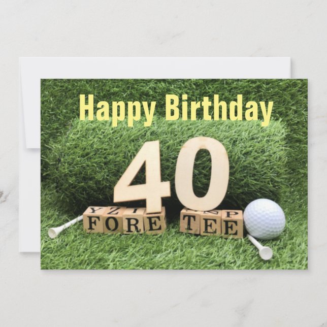 Golf 40th Birthday with number and golf ball  Card (Front)