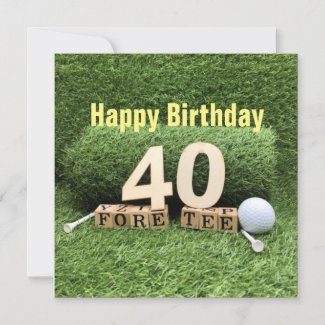 Golf 40th Birthday with number and golf ball  Card