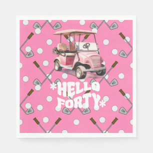 Golf 40th birthday with pink cart woman golfer napkins