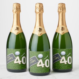 Golf 40th Birthday with word happy birthday golfer Champagne Label