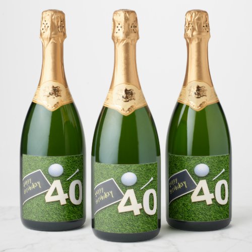 Golf 40th Birthday with word happy birthday golfer Sparkling Wine Label