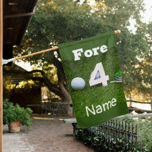 Golf 4th Fore Birthday with number and golf ball House Flag