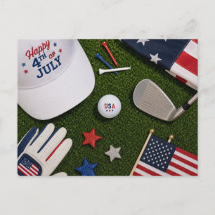 Golf 4th July  ball with American golfer themed Postcard