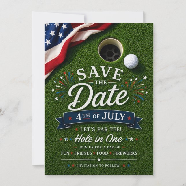 Golf 4th July Independence Day for American golfer Save The Date (Front)