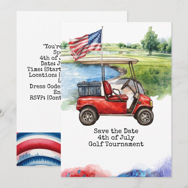 Golf 4th July Independence Day for golfer  Invitation (Front/Back)