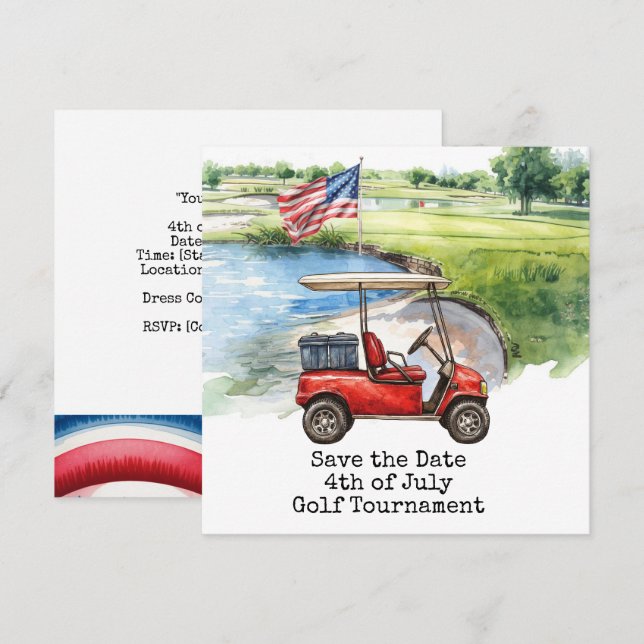Golf 4th July Independence Day for golfer  Save The Date (Front/Back)