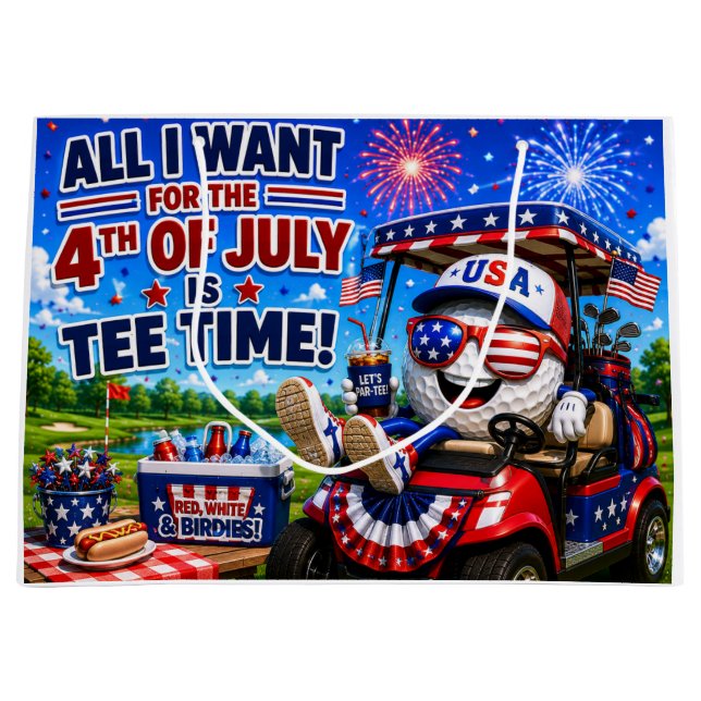 Golf 4th July Independence Day  Large Gift Bag (Front)