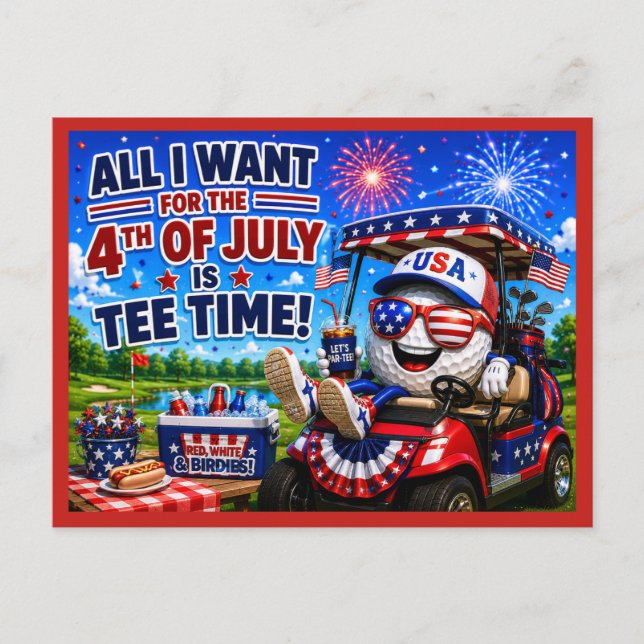 Golf 4th July Independence Day  Postcard (Front)