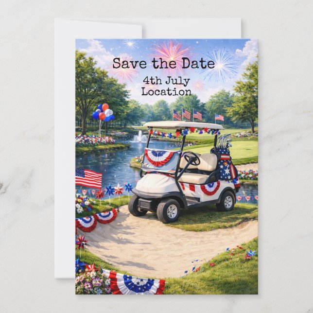 Golf  4th July Independence Day with Barbecue Invitation (Front)