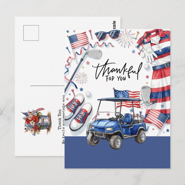 Golf  4th July Independence Day with Barbecue Postcard (Front/Back)