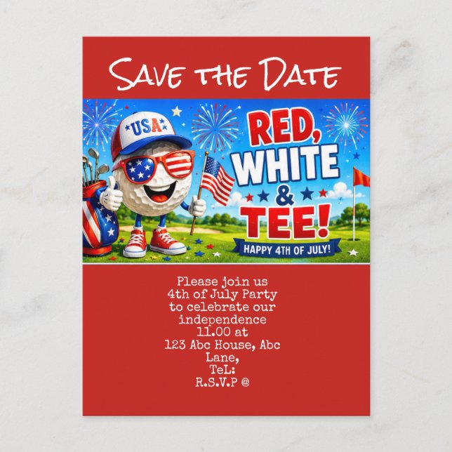 Golf  4th July Save the Date  Independence Day  Postcard (Front)