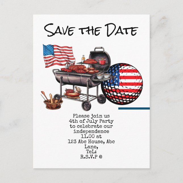 Golf 4th July Save the Date Independence Day Postcard (Front)