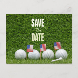 GOLF 4th July save the date with flag America Postcard