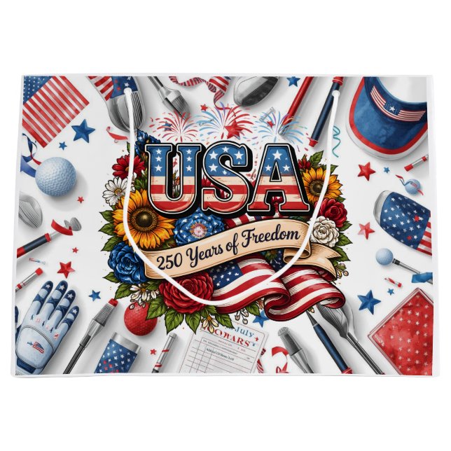 Golf 4th of July 250 Years Independence Button Large Gift Bag (Front)