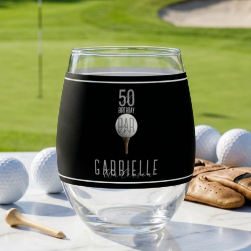 Golf 50 Birthday Golfer Milestone Elegant Party Stemless Wine Glass