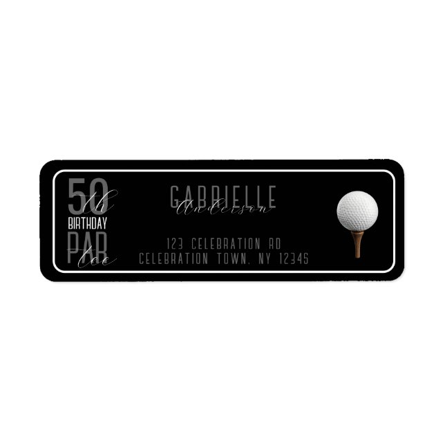 Golf 50th Birthday Black Elegant Par-Tee Address  Label (Front)