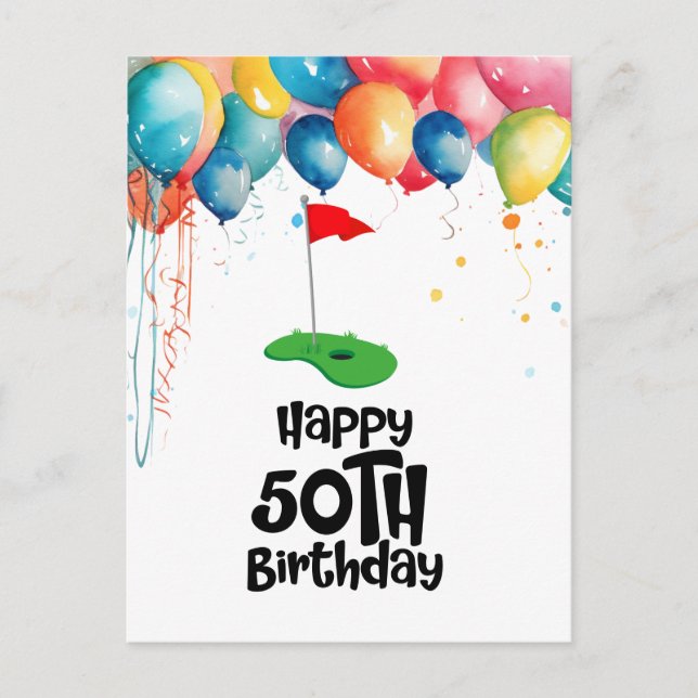 Golf 50th Birthday  "Golden Swing: Celebrating  Postcard (Front)