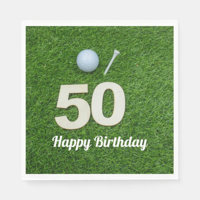 Golf 50th Birthday  golf ball and tee on green Napkins (Front)