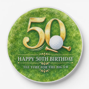 Golf 50th Birthday Golfer Gold 50 Watercolor Paper Plates