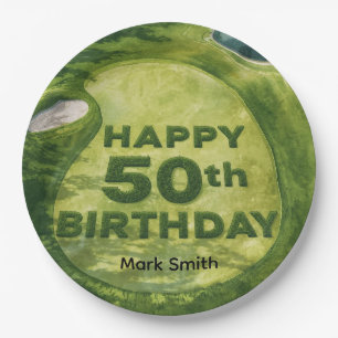 Golf 50th birthday on golf course paper plates