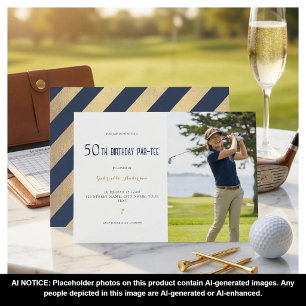 Golf 50th Birthday Par-Tee Elegant Navy Blue Gold Invitation