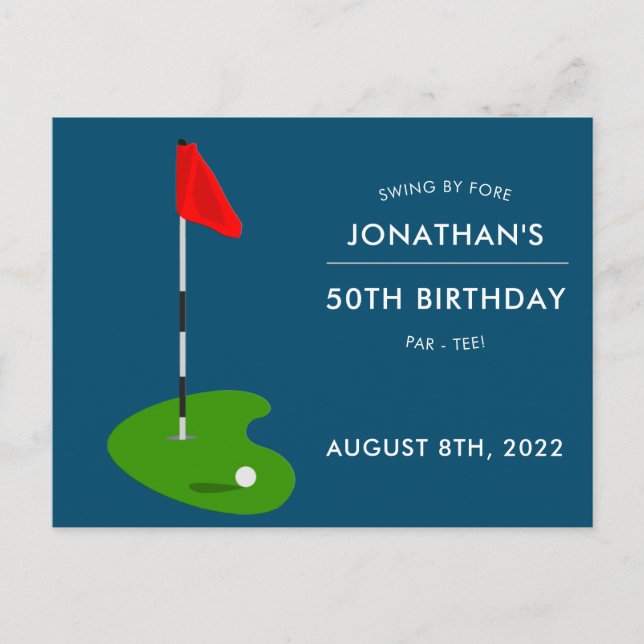 Golf 50th Birthday Party Invitation Postcard (Front)