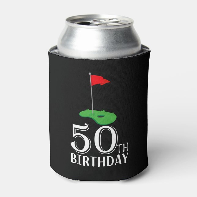 Golf 50th Birthday  to You with Golf Flag  Can Cooler (Can Front)