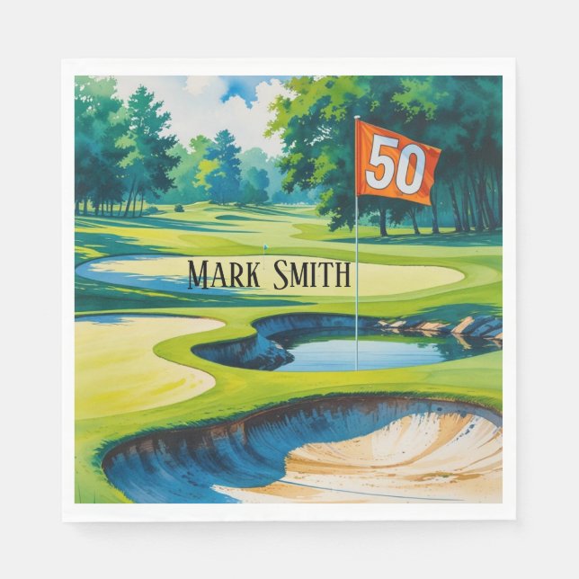 Golf 50th Birthday  to You with Golf Flag  Napkins (Front)