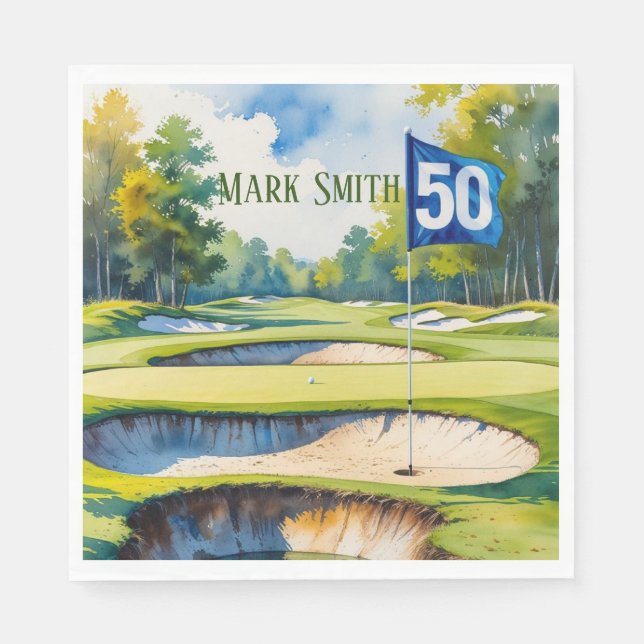 Golf 50th Birthday  to You with Golf Flag  Napkins (Front)