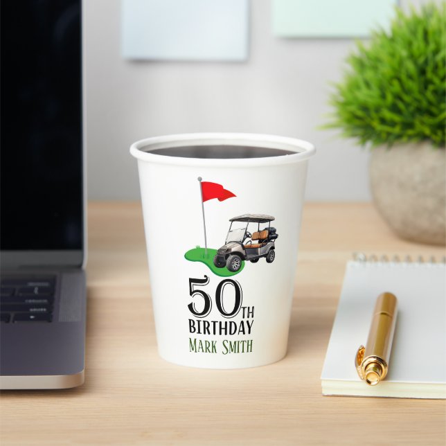 Golf 50th Birthday  to You with Golf Flag  Paper Cups (Insitu)