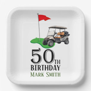 Golf 50th Birthday to You with Golf Flag Paper Plates