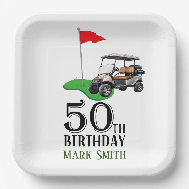 Golf 50th Birthday  to You with Golf Flag  Paper Plates (Front)