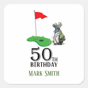Golf 50th Birthday to You with Golf Flag Square Sticker