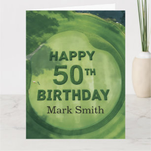 Golf 50th birthday with ball and beer with tees  card