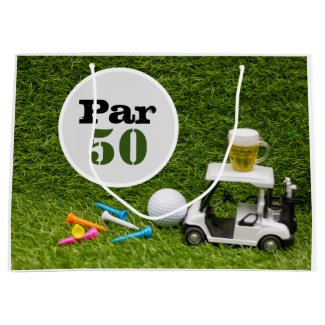 Golf 50th birthday with ball and beer with tees large gift bag
