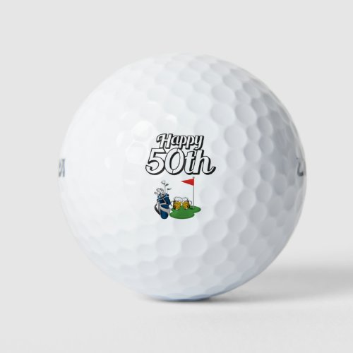 Golf 50th Birthday with beer for golfer on green Golf Balls