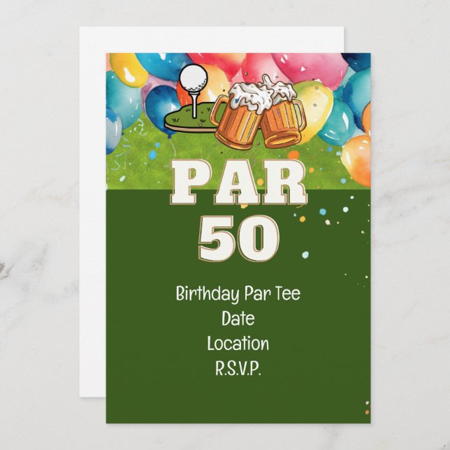 Golf 50th Birthday with golf and beer Invitation (Front/Back)