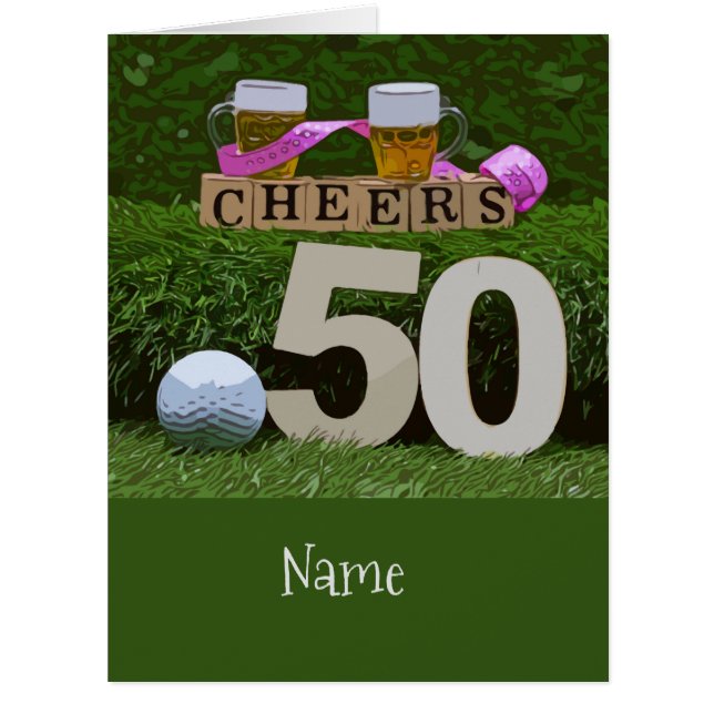 Golf 50th Birthday with golf ball and beers Cheers (Front)