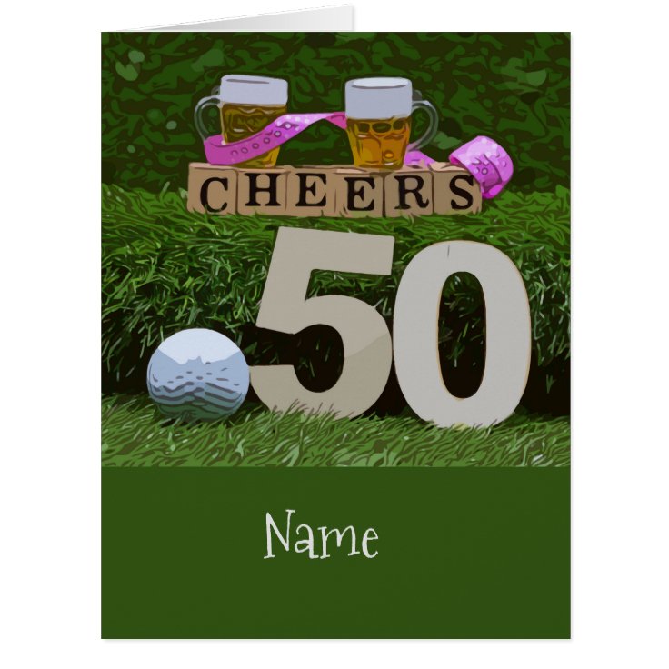 Golf 50th Birthday with golf ball and beers Cheers Zazzle