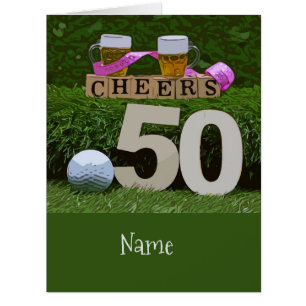 Golf 50th Birthday with golf ball and beers Cheers Cards