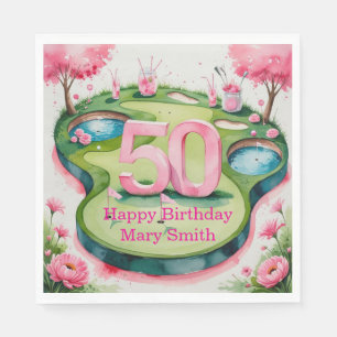 Golf 50th Birthday with Number for Woman golfer Napkins