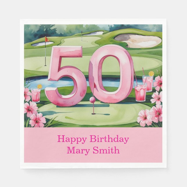 Golf 50th Birthday with Number for Woman golfer  Napkins (Front)