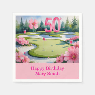 Golf 50th Birthday with Number for Woman golfer  Napkins