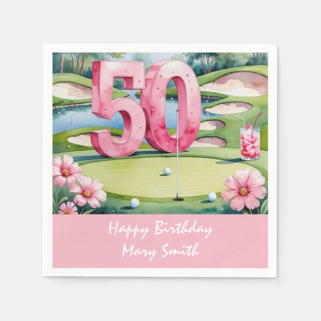 Golf 50th Birthday with Number for Woman golfer  Napkins (Front)