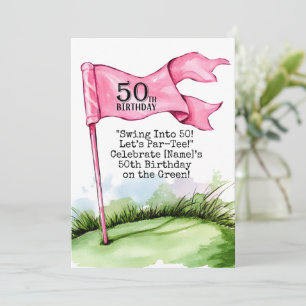 Golf 50th Birthday Woman Golfer Pink theme Invitation