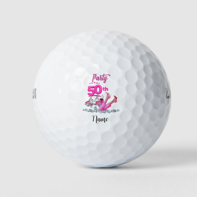 Golf 50th Birthday woman golfer pink theme Party  Golf Balls (Front)